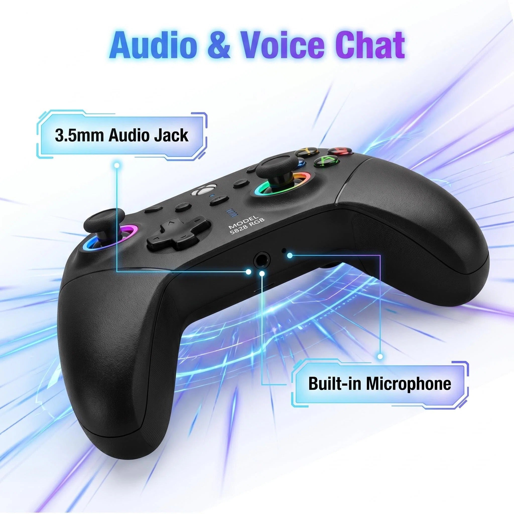 Wireless Game Controller Compatible with PS5, PC, Steam Deck - Six-Axis Gyro, Dual Vibration & Built-in Speaker